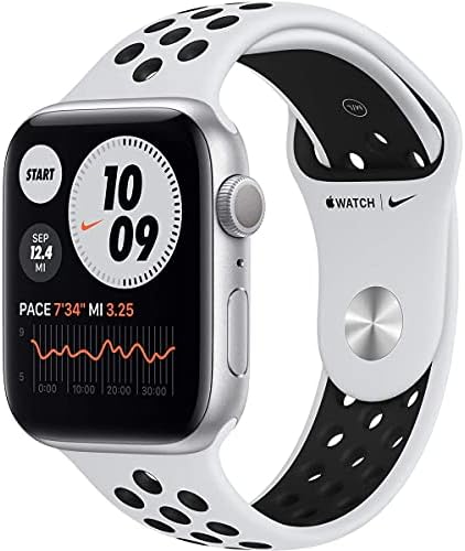 Apple Watch Nike Series 6 GPS, 44mm Silver Aluminum Case with Pure Platinum/Black Nike Sport Band, Regular (Renewed)