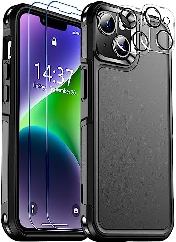 SPIDERCASE for iPhone 14 Case, [15 FT Military Grade Drop Protection][Non-Slip] [2+Tempered Glass Screen Protectors][2+Tempered Camera Lens Protectors] Heavy Duty Shockproof Case, Black