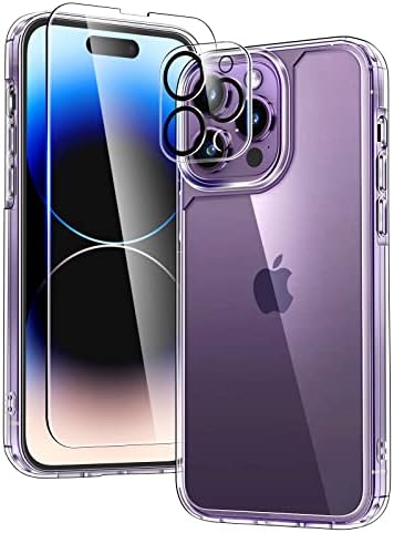 TAURI 5-in-1 for iPhone 14 Pro Case Clear, [Not Yellowing] with 2X Screen Protectors + 2X Camera Lens Protectors, [Military Grade Drop Protection] Shockproof Slim Phone Case for iPhone 14 Pro
